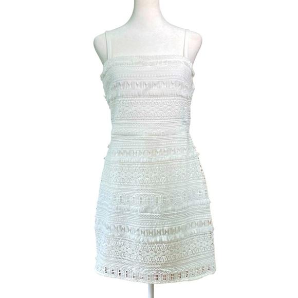 Sam Edelman White Square-Neck Strappy Lace Fringe Sheath Mini Dress (Size 10) - Picture 3 of 16